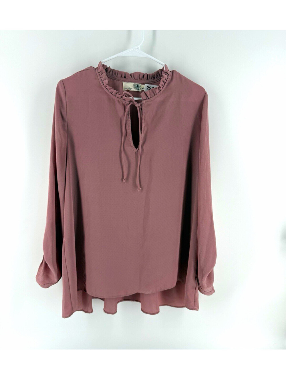 Everleigh Pink Chiffon Keyhole Ruffle Tie Long Sleeve Blouse Top L